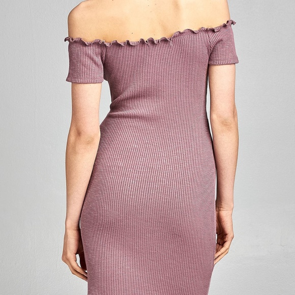 Say My Name Off Shoulder Dress - Mauve - Picture 4 of 5